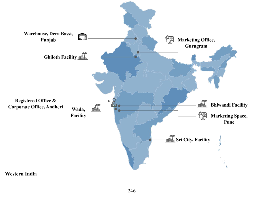 Map of India showing the company's four plants and offices